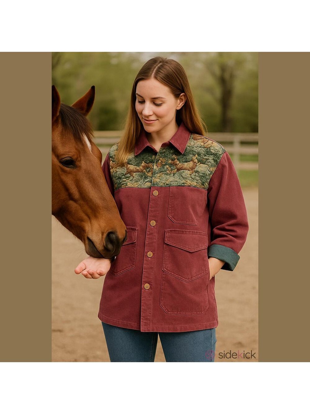 90s True Vintage chore barn coat Womens tapestry reversible burgundy green